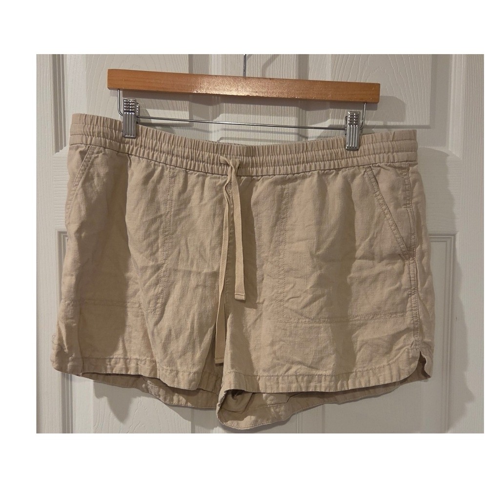 J.Crew New Seaside Linen Blend Shorts Large Beige High Rise Pull On Fair Trade